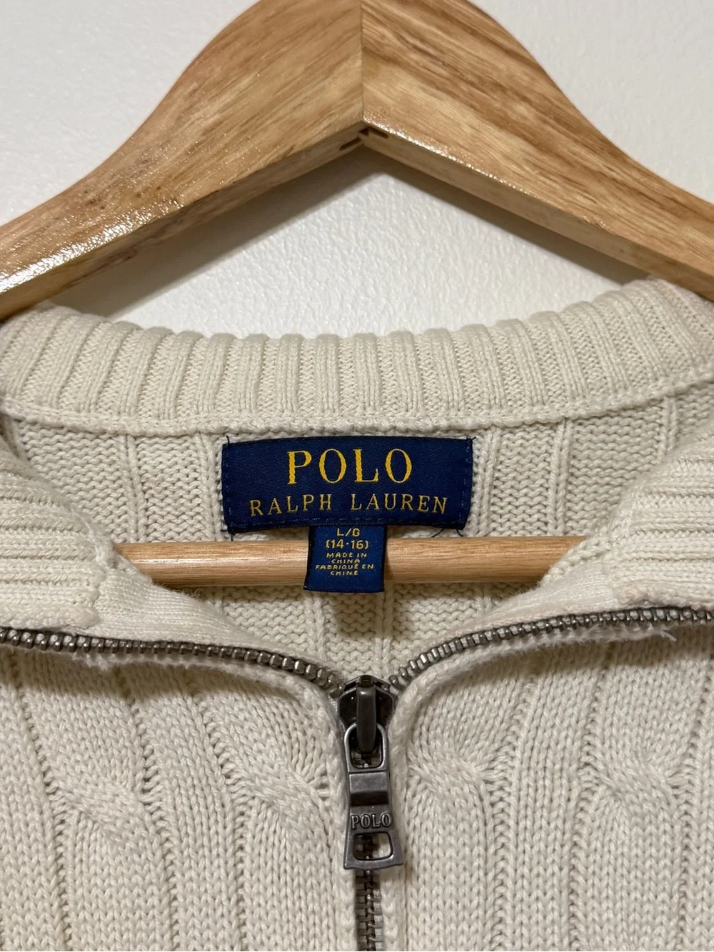 Polo Ralph Lauren Kids Cable-Knit Cotton Quarter-Zip Sweater Size Large 12-14